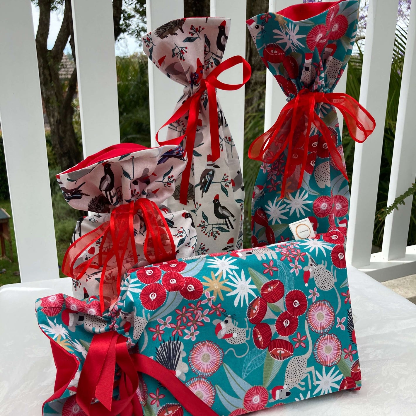 reuseable gift bags in beautiful australiana fabric
