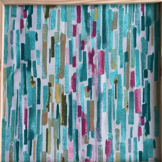 painterly fabric in teal magent and mustard for custom made cushion covers