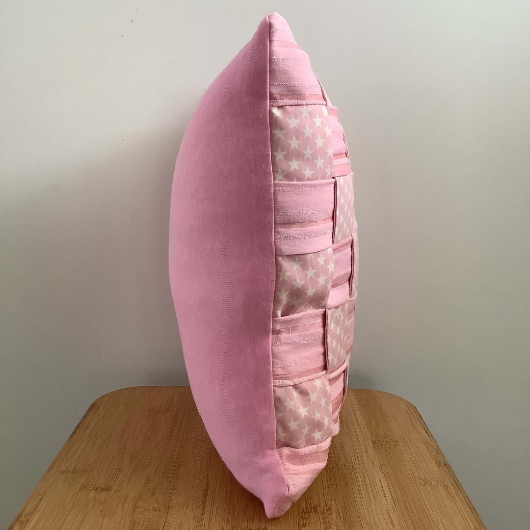 Side view of In the weave cushion cover showing front and back