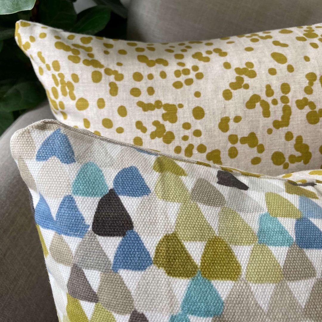 Close up detail of spots and triangles cushion cover