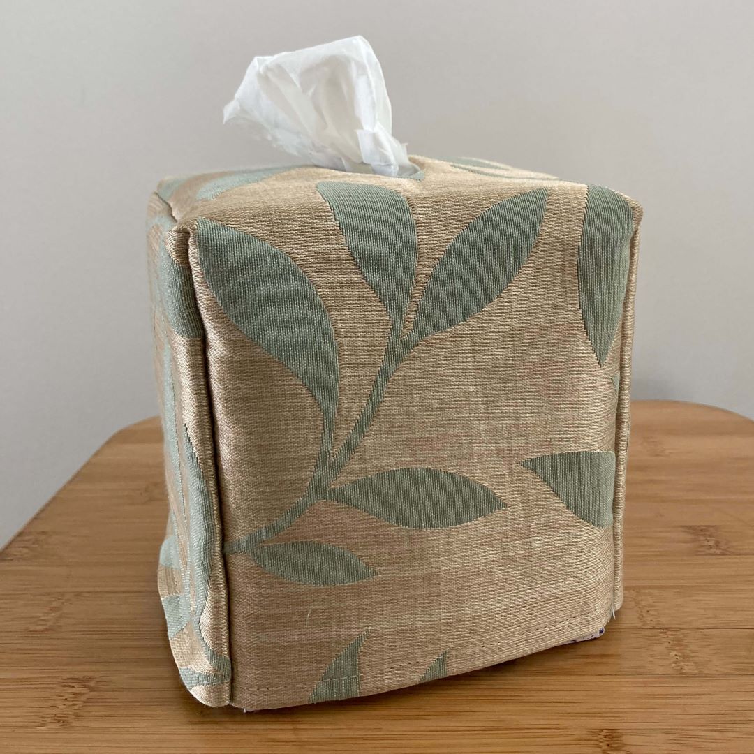 Square tissue box cover in green leaves